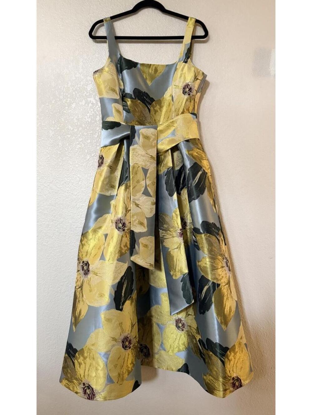 New Julia Jordan Floral Jacquard Midi Cocktail Dress In Yellow Blue Multi Sz 10 - Picture 6 of 14